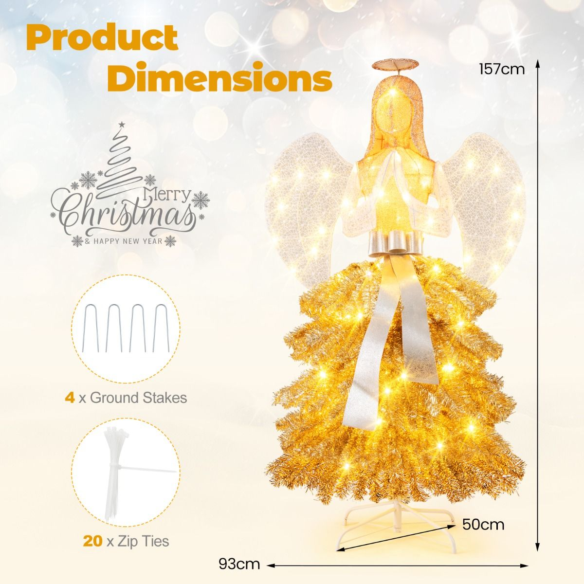 1.57M Illuminated Christmas Angel Tree with Praying Hands