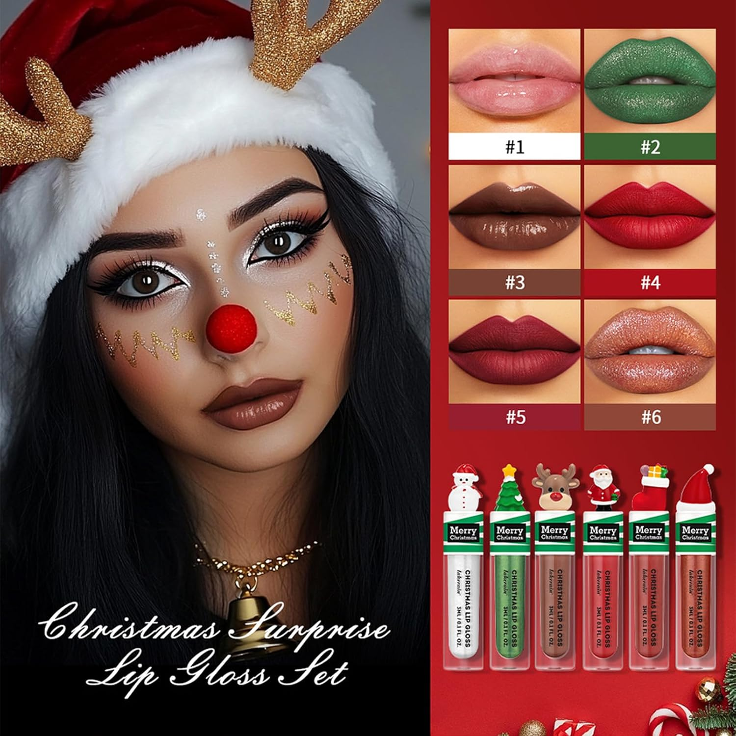 Festive Lip Gloss Set - 6 Pcs Matte & Pearlescent for Girls & Women