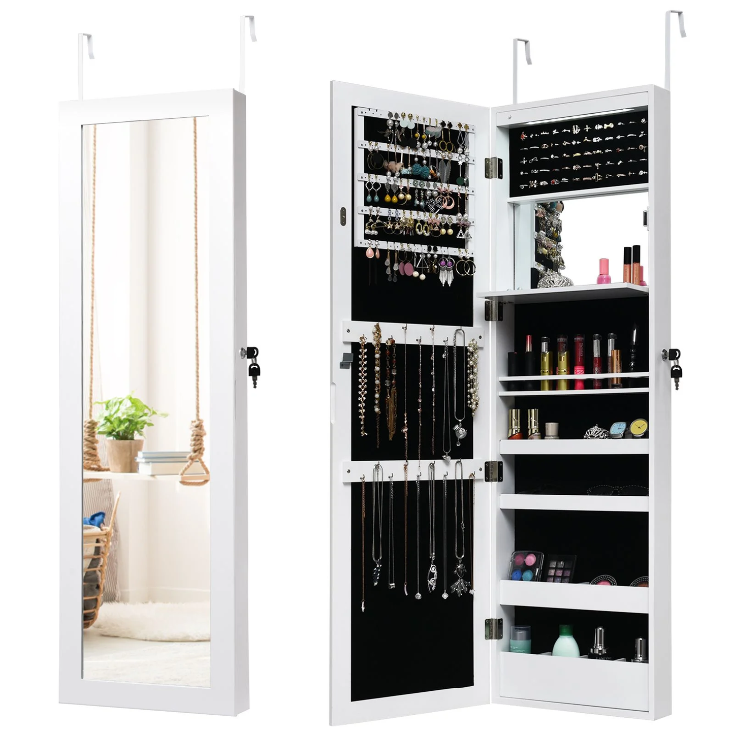 120Cm Full Length Lockable Mirror Jewelry Cabinet with 15 Leds