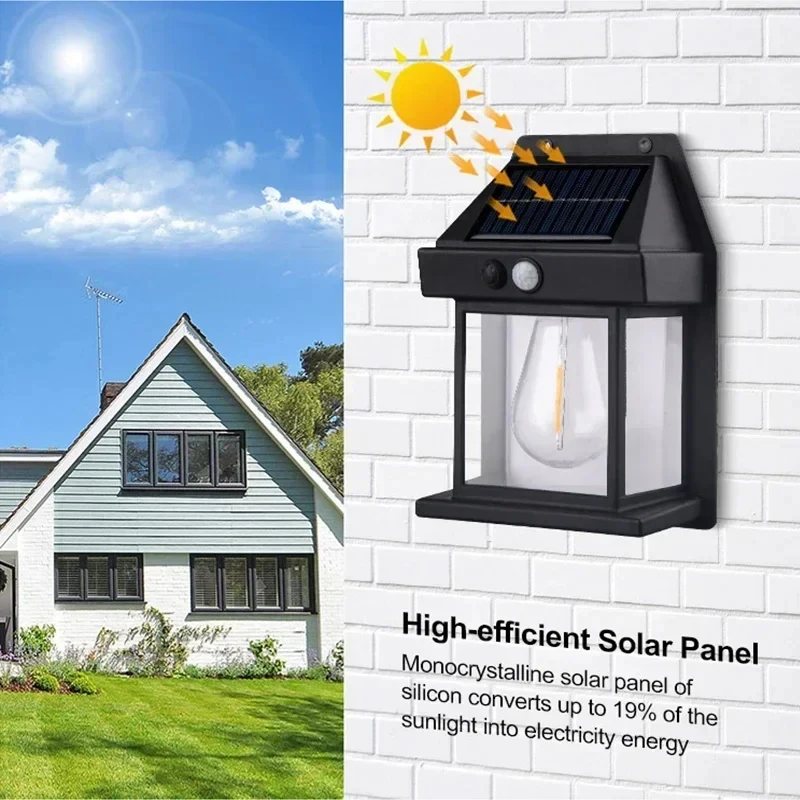 Solar Tungsten Night Lamp Intelligent Motion Sensor Wall Lamp 3 Lighting Modes W