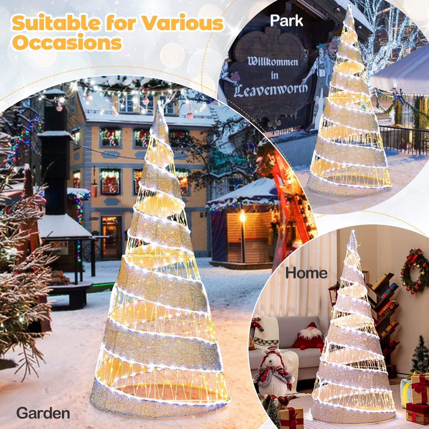 5FT Pre-Lit Christmas Cone Tree with Warm White & White LED Lights