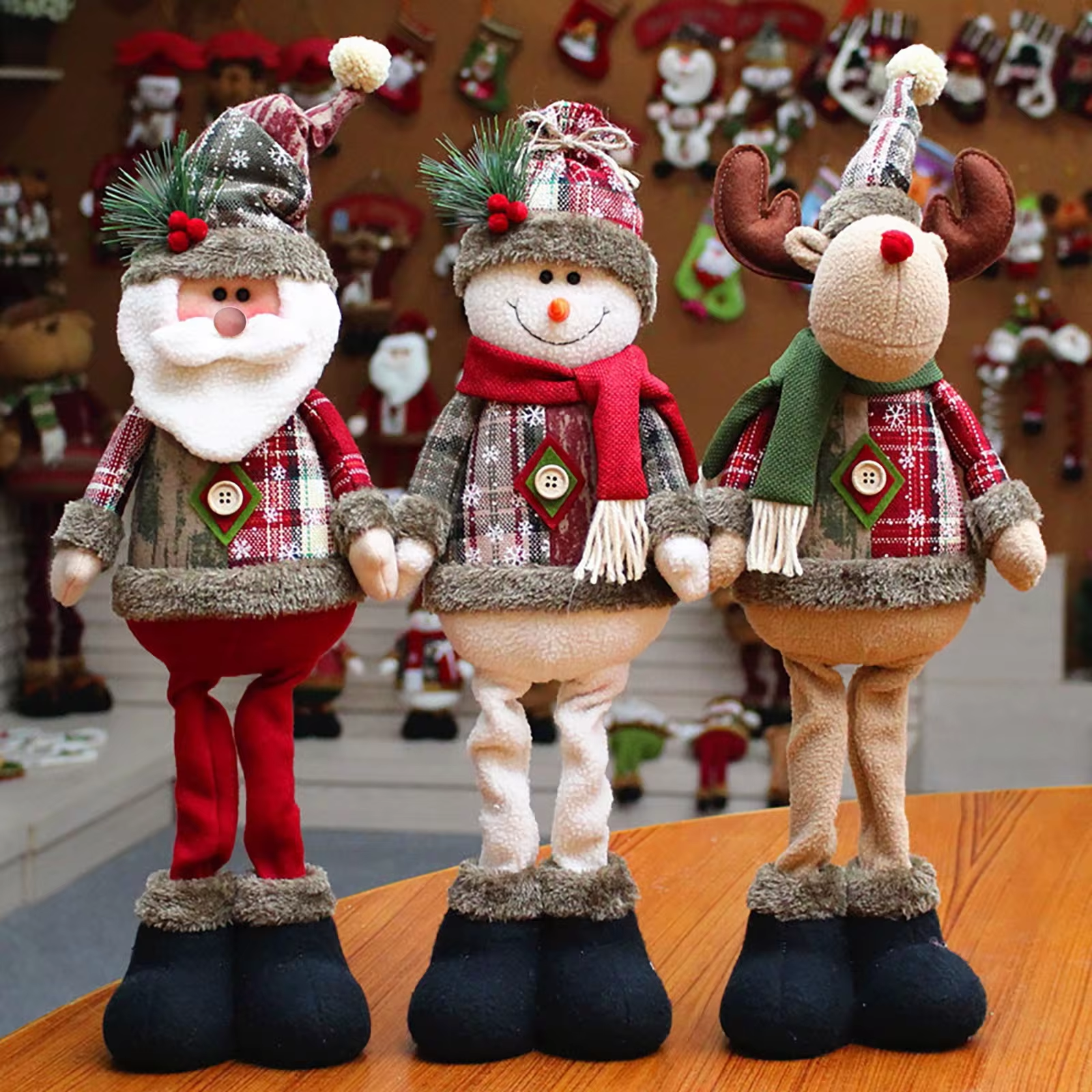 3PCS Christmas Dolls Set: Santa, Snowman & Reindeer Holiday Ornaments