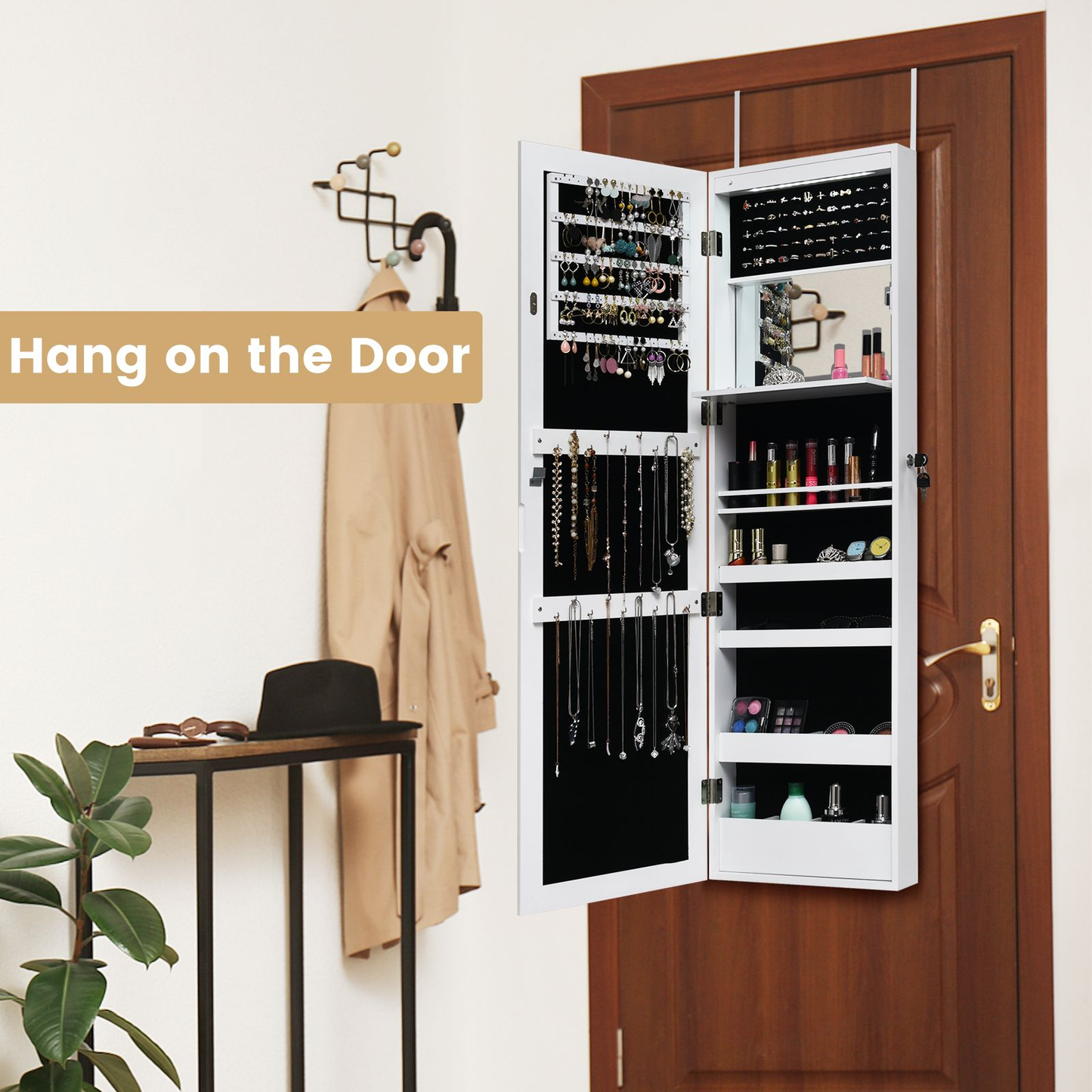 120Cm Full Length Lockable Mirror Jewelry Cabinet with 15 Leds