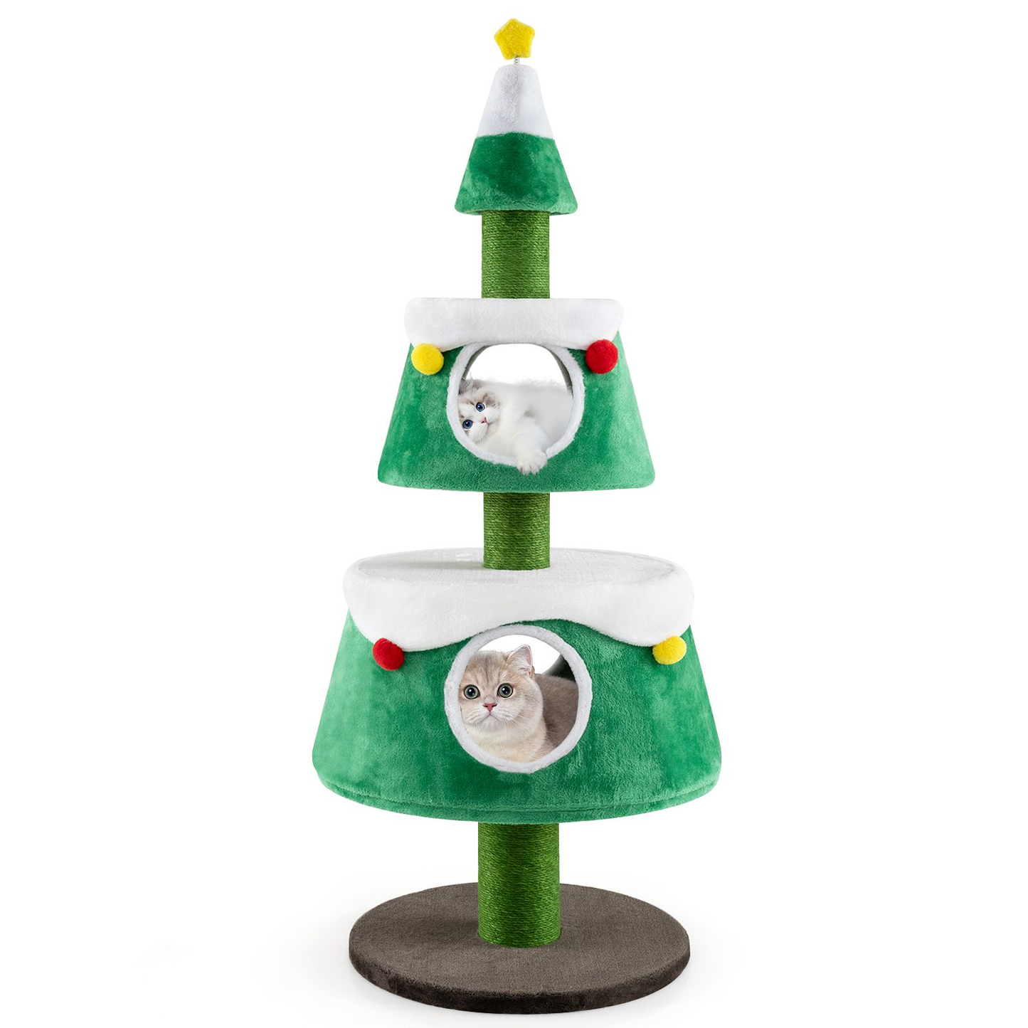 Adorable Christmas Cat Tree with 2 Cosy sections for Indoor Cats