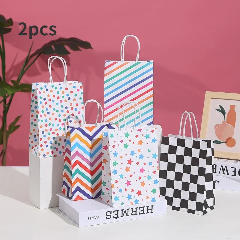 2Pcs Kraft Paper Gift Bags - Perfect for Parties, Candy & Shopping!