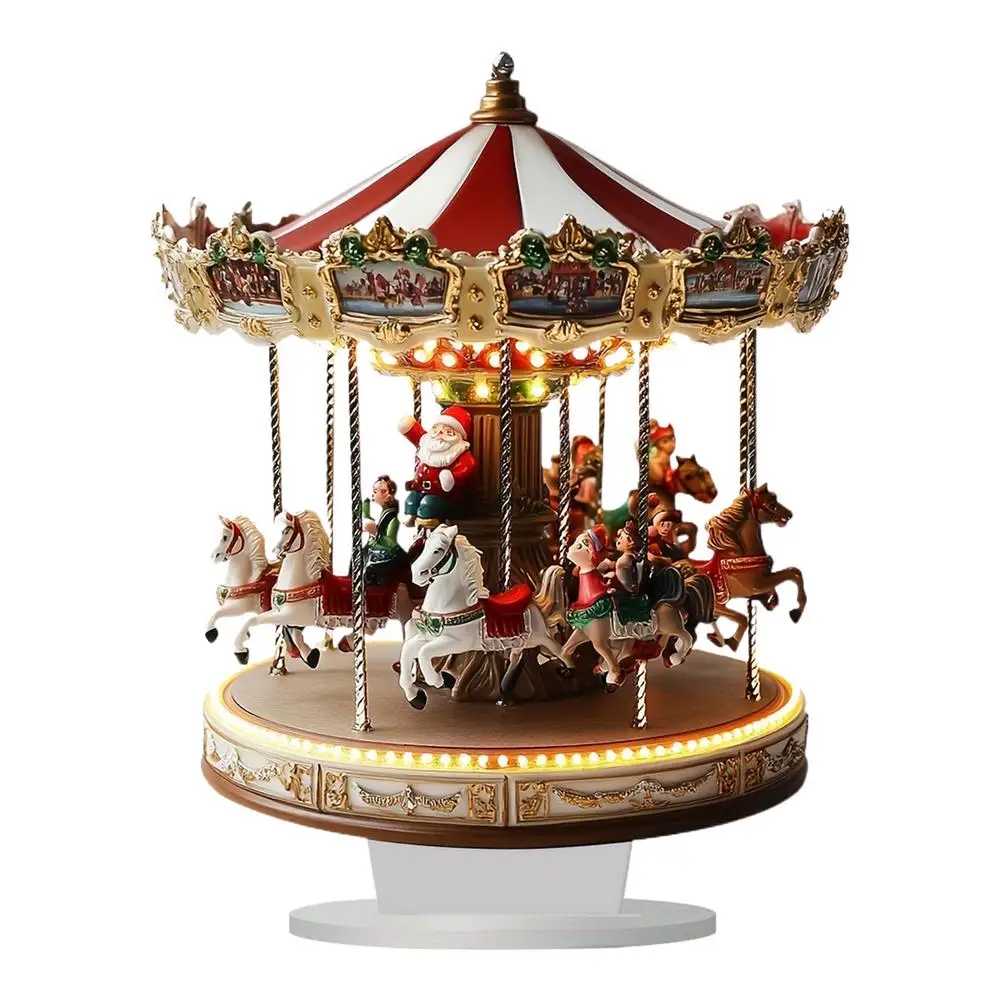 Acrylic Christmas Carousel Village Scene Tabletop Decor Merry-Go-Round