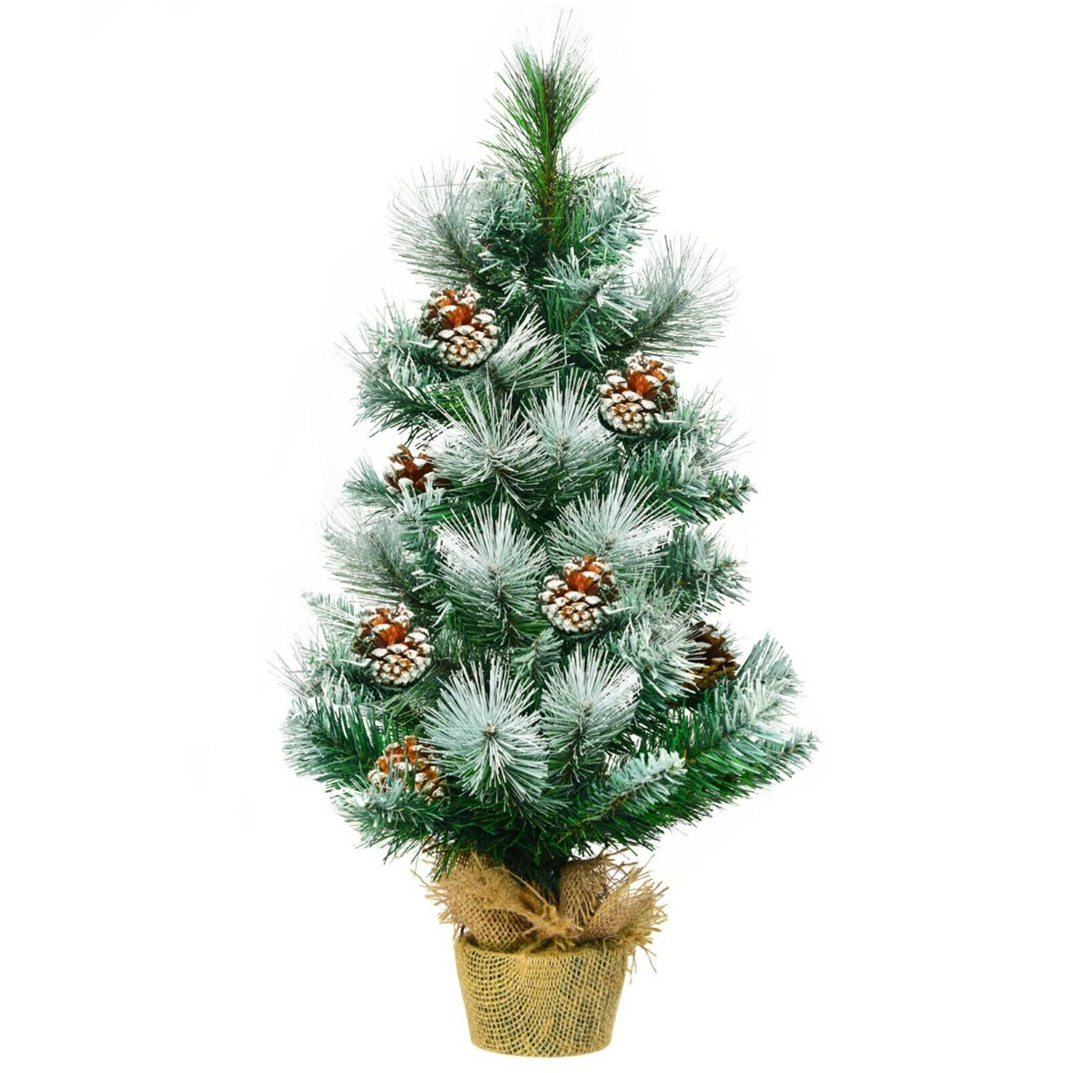 2ft Snow Flocked Pine Christmas Tree with Pine Cones - Festive Decor