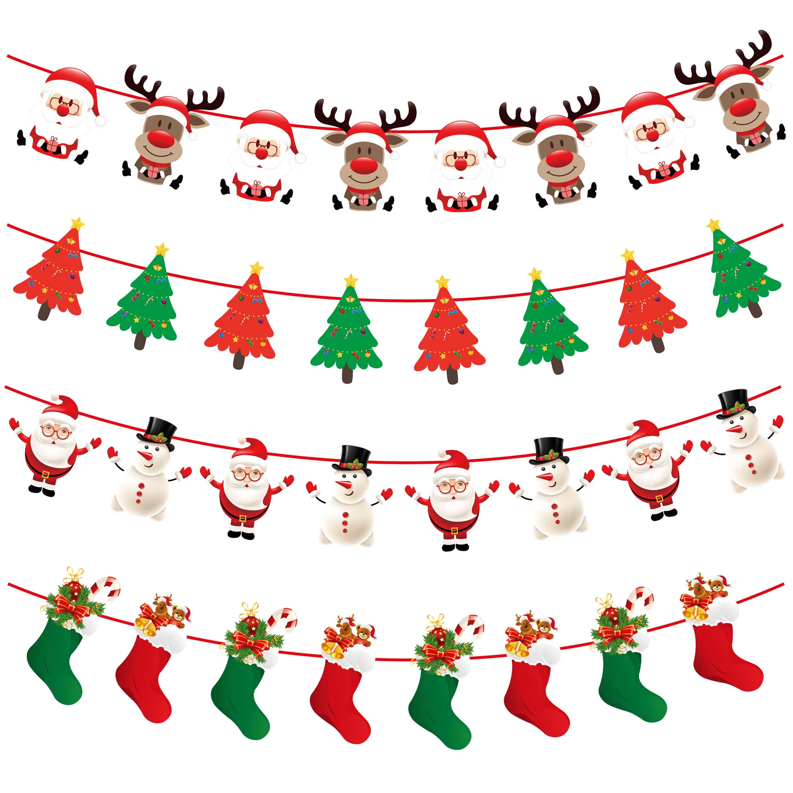 Merry Christmas Banner Garland Decor with Santa, Snowman & Elk for Home