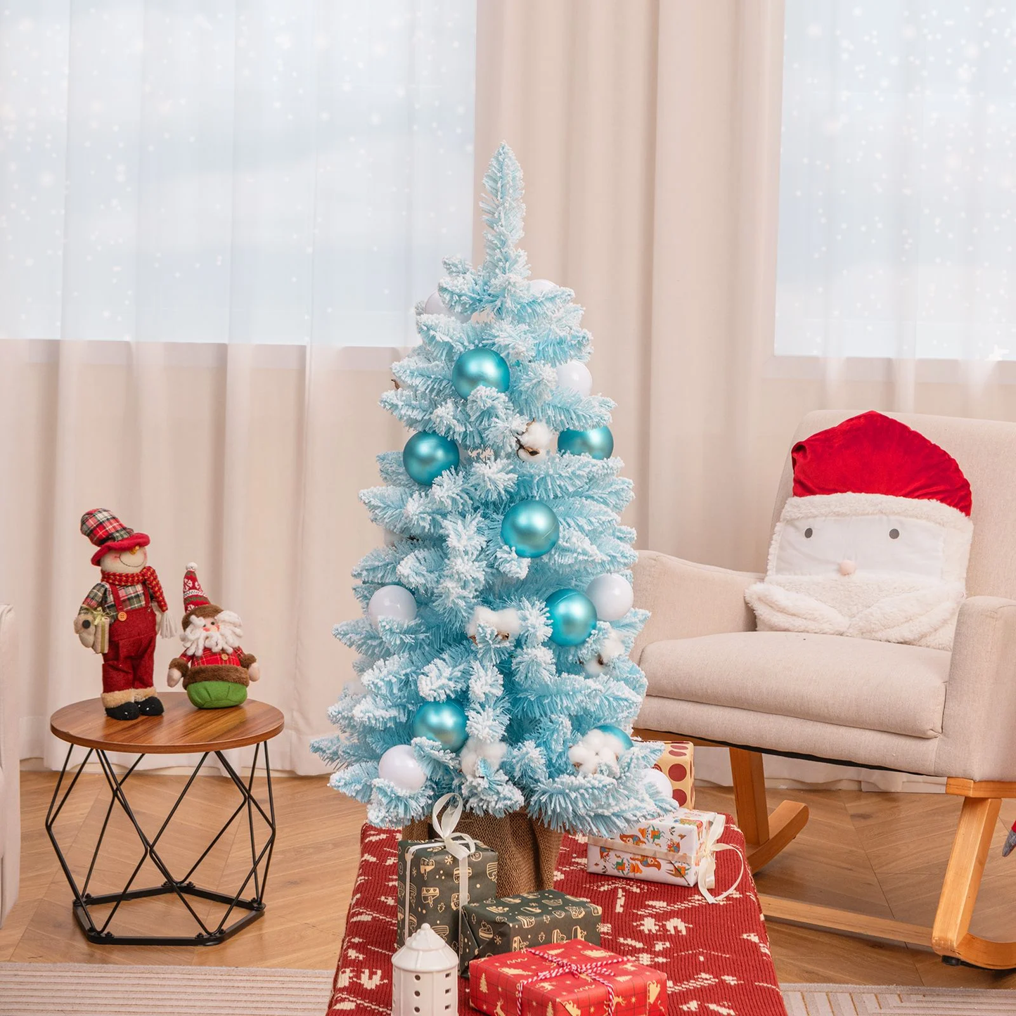 90CM Mini Christmas Tree with 12 Natural Cotton Ball Ornaments