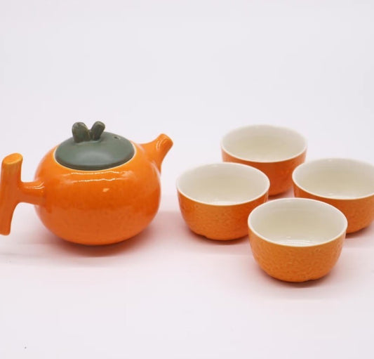 Herbal Orange Teapot Set - Pot & Four Cups
