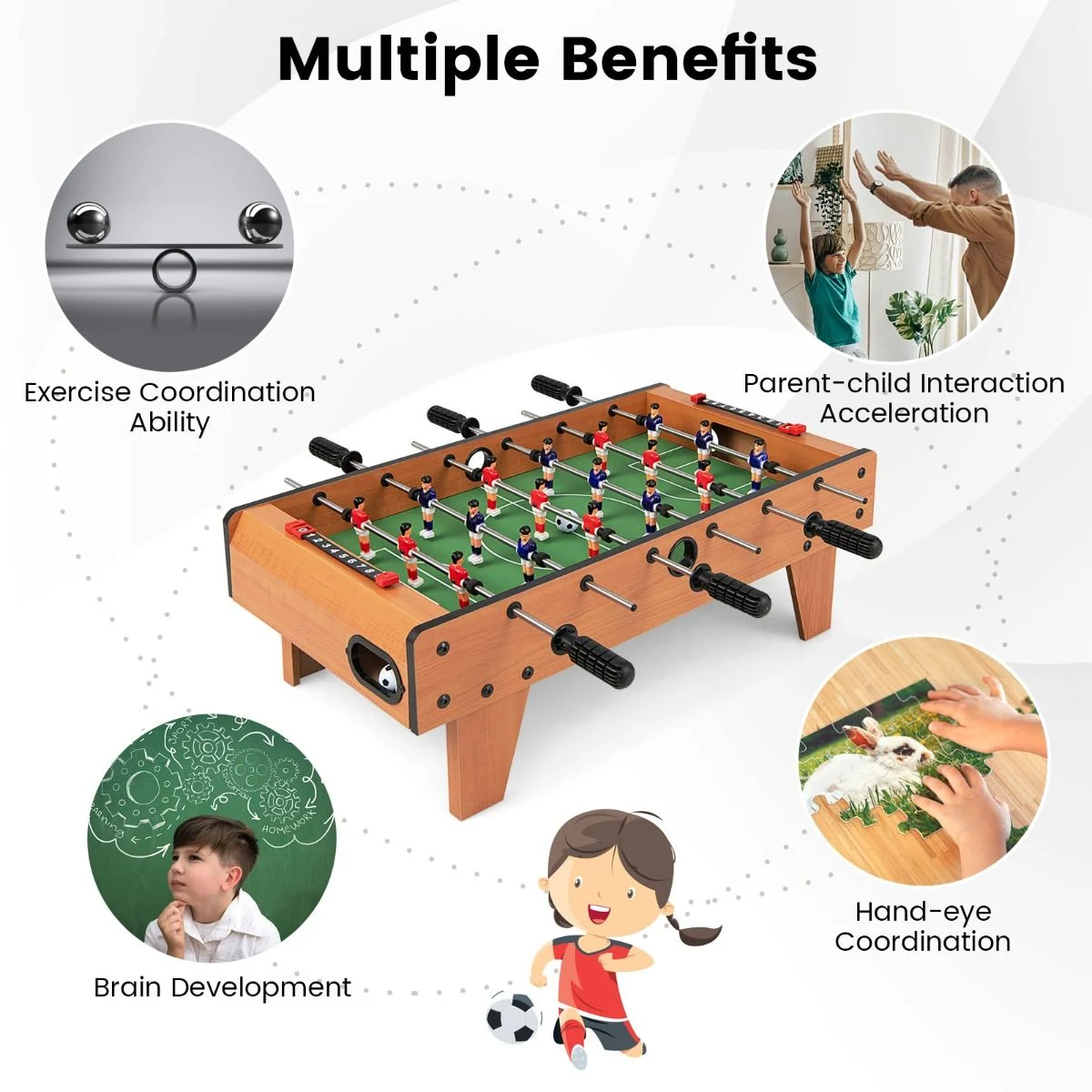 Wooden Table Football Set with Footballs for Adults and Kids