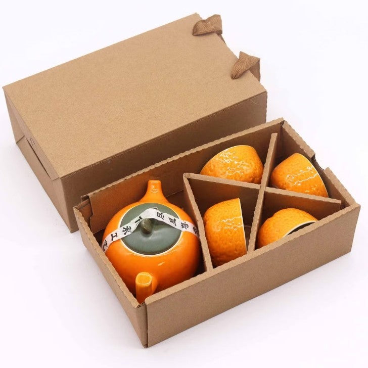 Herbal Orange Teapot Set - Pot & Four Cups