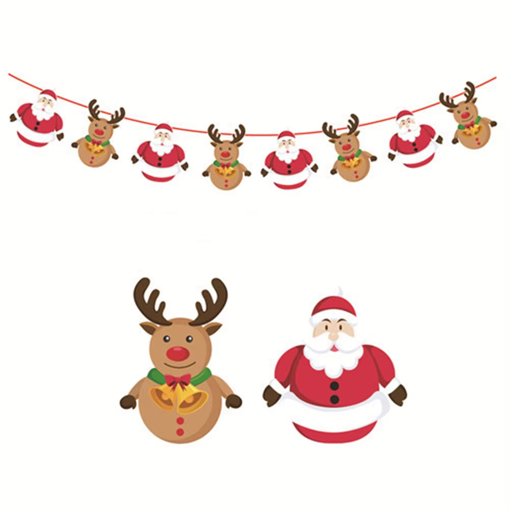 Merry Christmas Banner Garland Decor with Santa, Snowman & Elk for Home