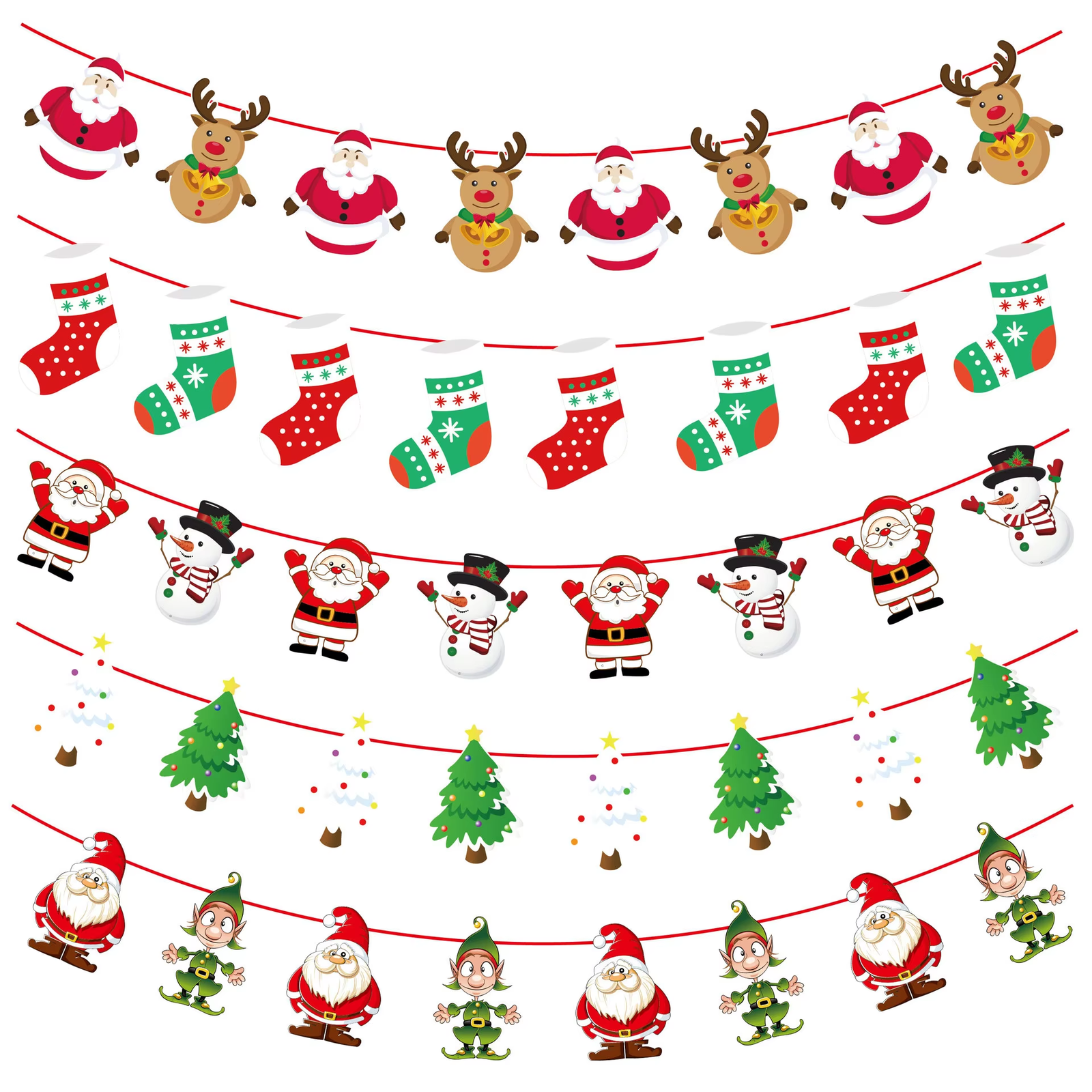 Merry Christmas Banner Garland Decor with Santa, Snowman & Elk for Home