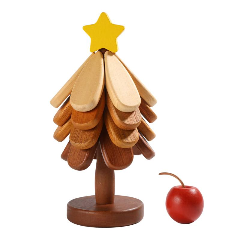 Christmas Tree Wooden Trivet Set - 4 Heat-Resistant Coasters & Stand