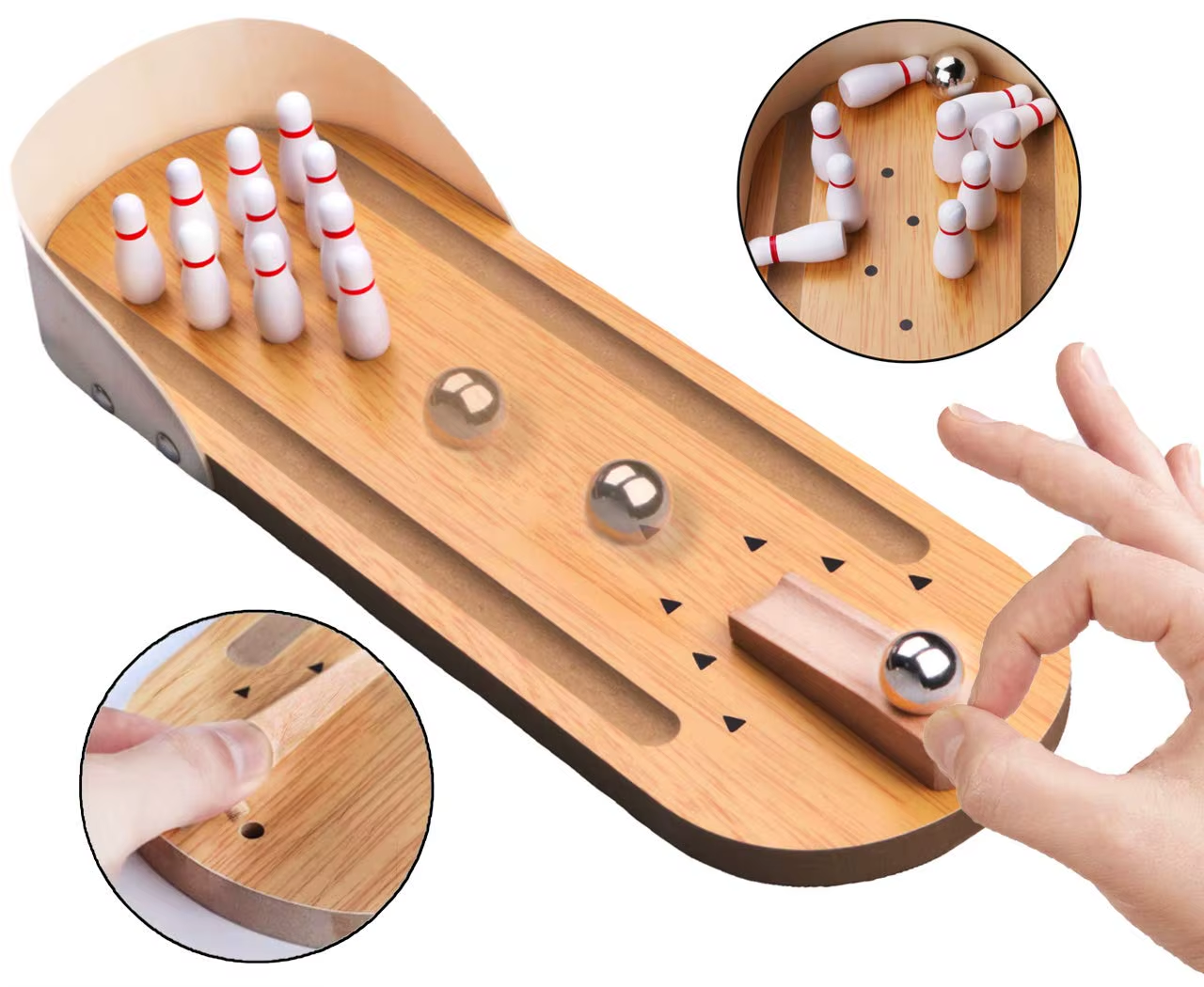 Mini Bowling Game - Wooden Desk Arcade for Fun & Stress Relief - Great Gift!