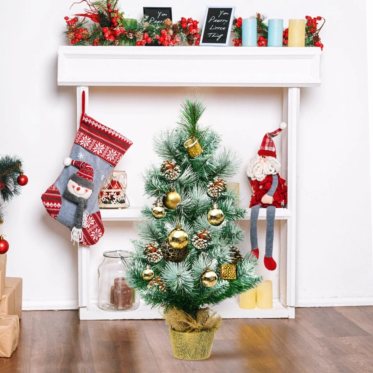 2ft Snow Flocked Pine Christmas Tree with Pine Cones - Festive Decor