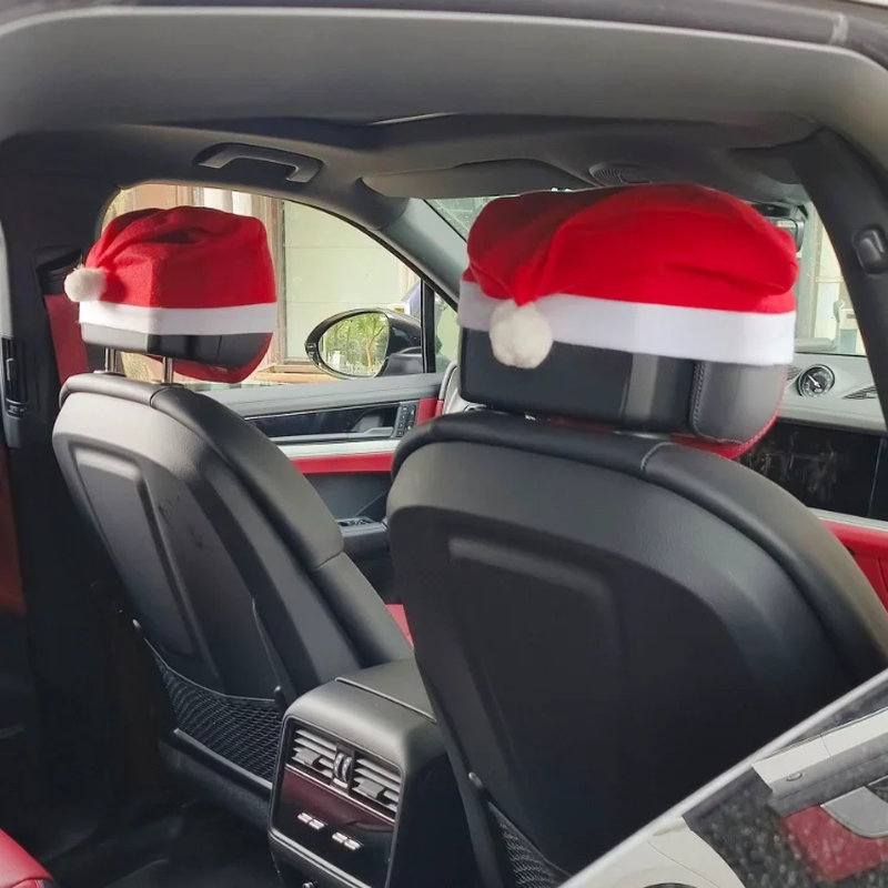 Festive Father Christmas Hat Car Headrest Cover - Holiday Decoration Accessory