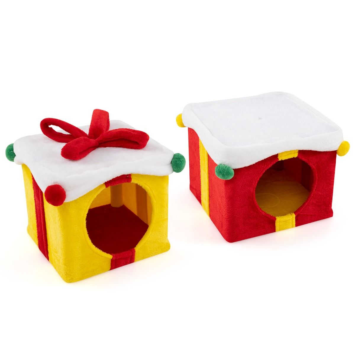 Charming 2-Story Indoor Christmas Cat House with Bow for Cozy Cats