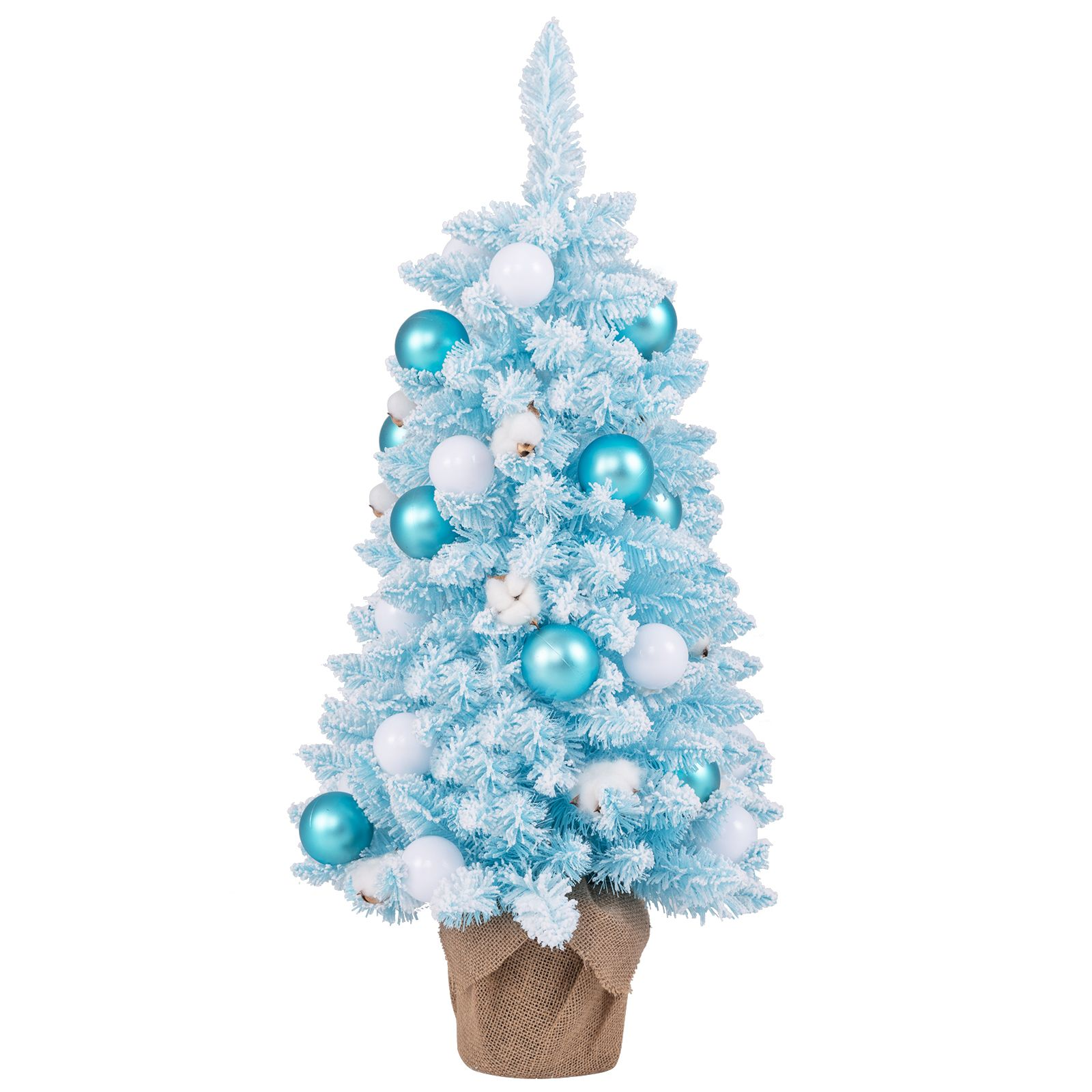 90CM Mini Christmas Tree with 12 Natural Cotton Ball Ornaments