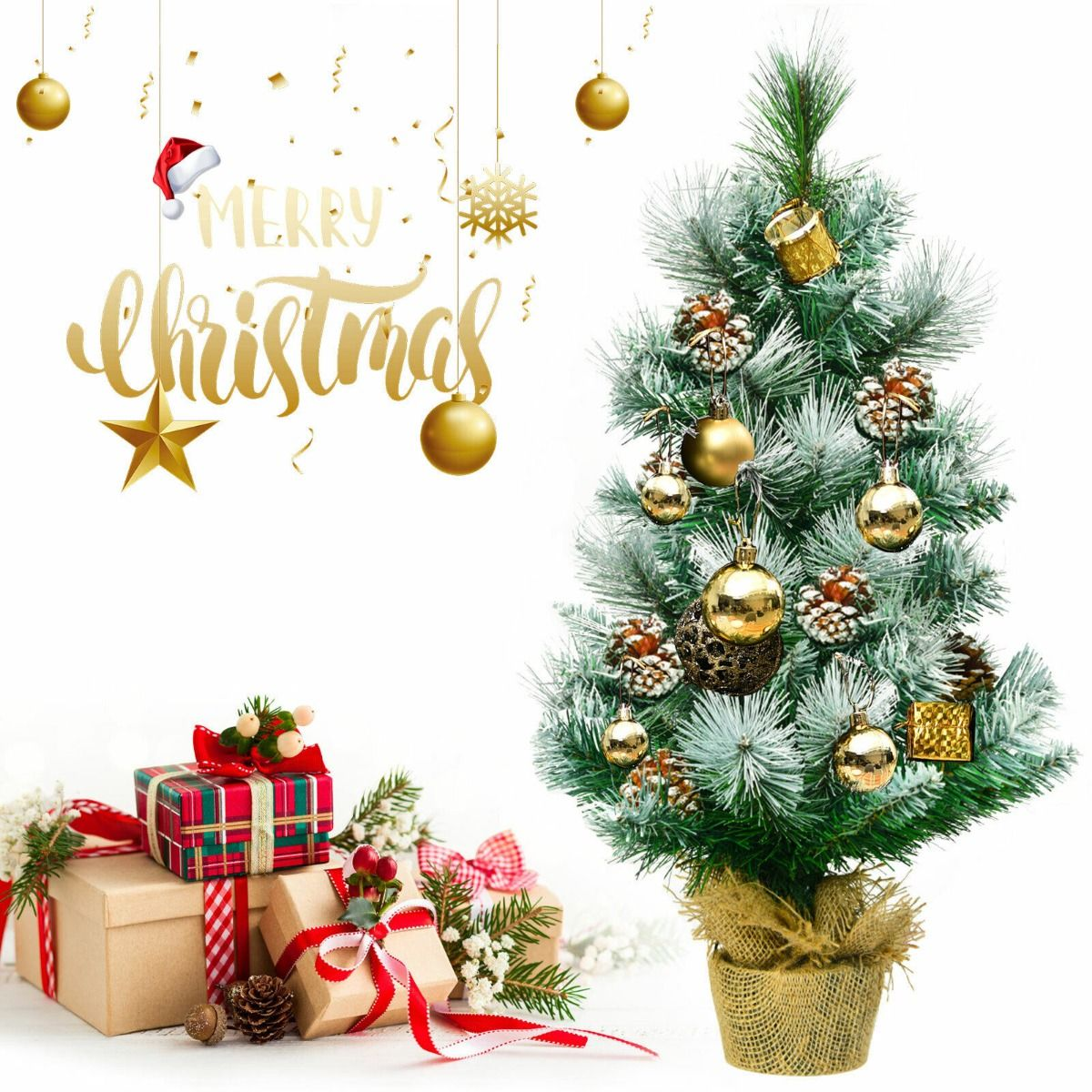 2ft Snow Flocked Pine Christmas Tree with Pine Cones - Festive Decor