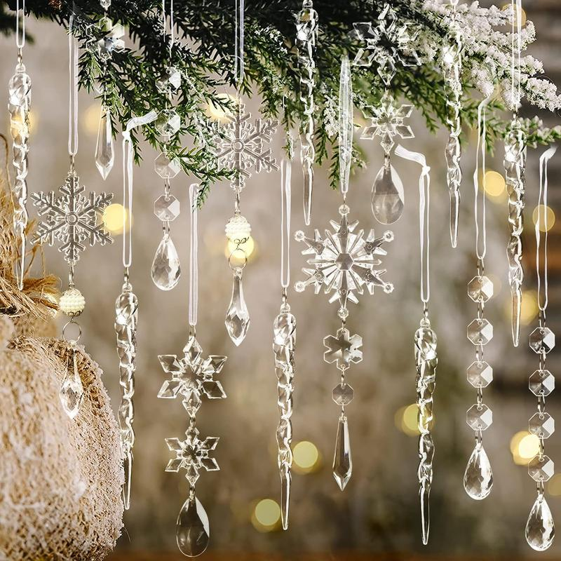 18Pcs Crystal Snowflake Ornaments for Christmas Tree & Winter Parties