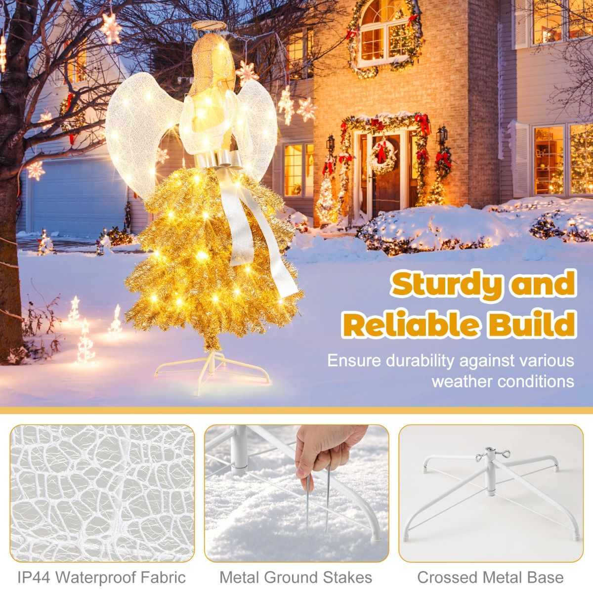 1.57M Illuminated Christmas Angel Tree with Praying Hands