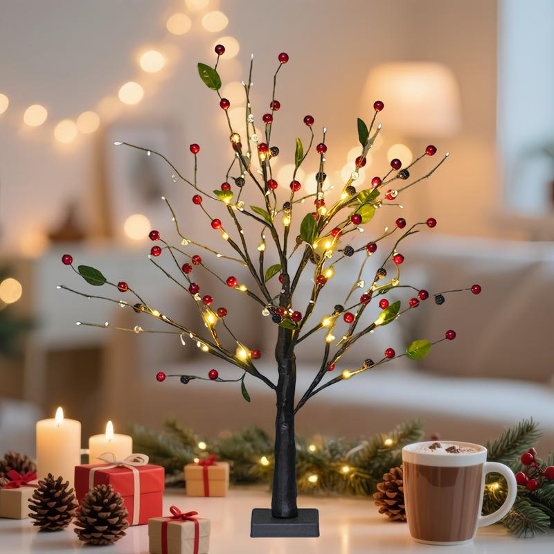 Red & Gold LED Fruit Tree Lights for Halloween, Christmas & Party Decor