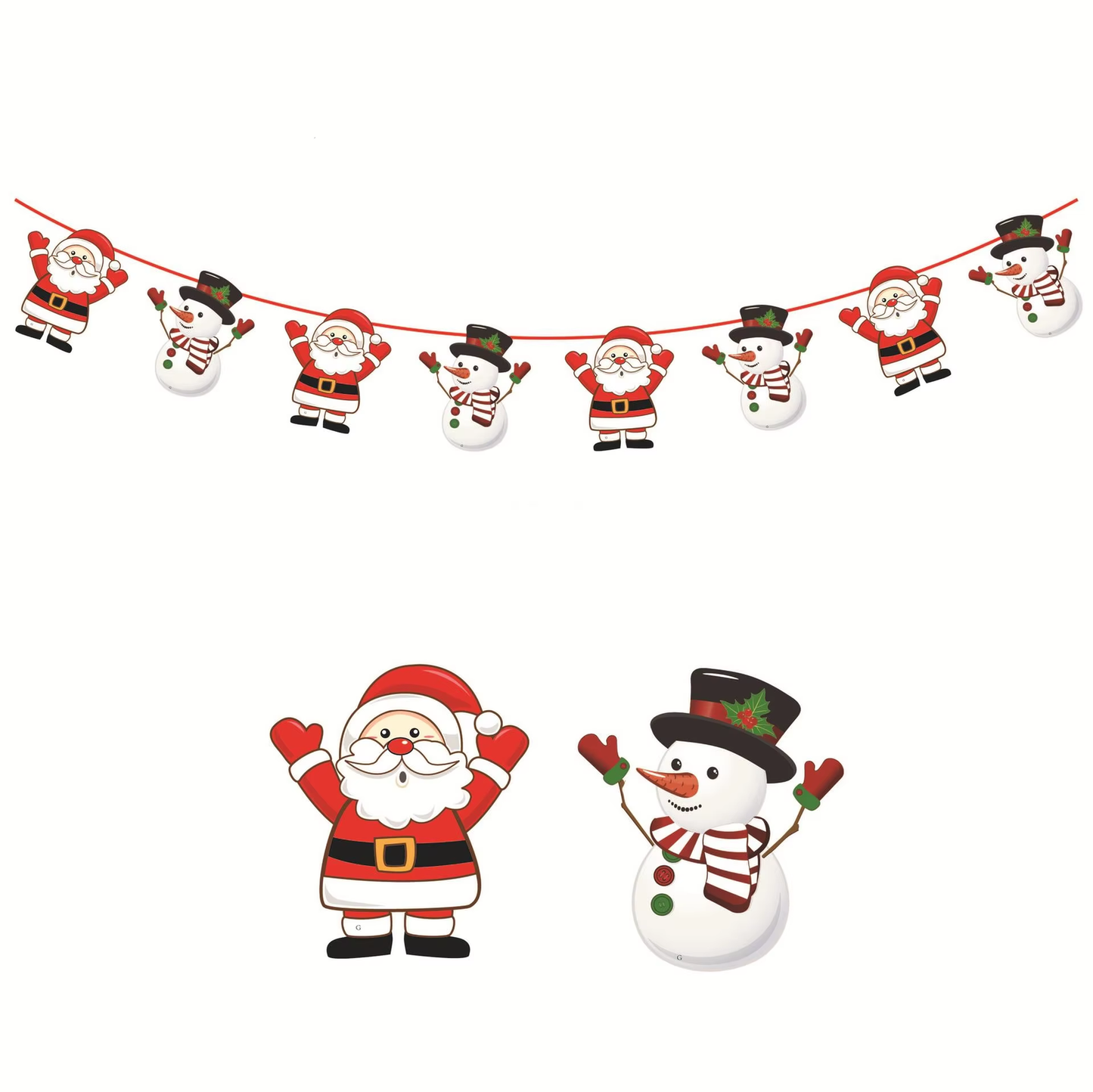 Merry Christmas Banner Garland Decor with Santa, Snowman & Elk for Home
