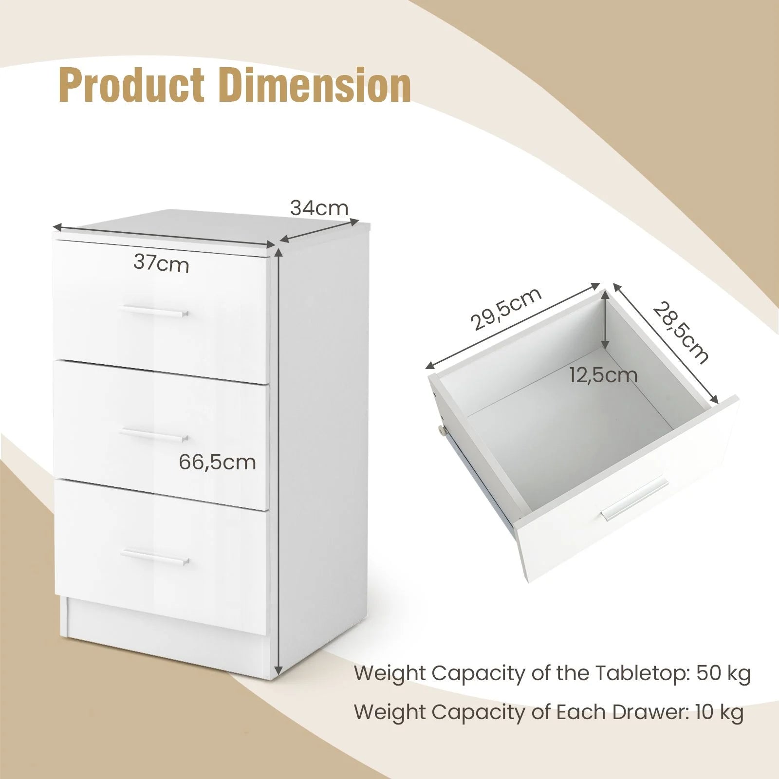 3-Drawer Wooden Dresser with Anti-Tip Safety Feature
