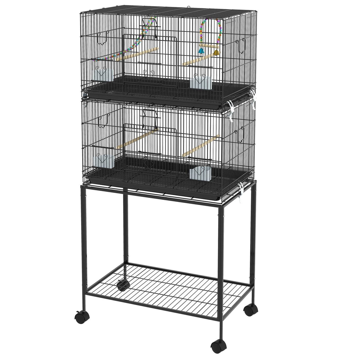Two-Tier Bird Cage with Stand, for Canaries, Lovebirds, Finches