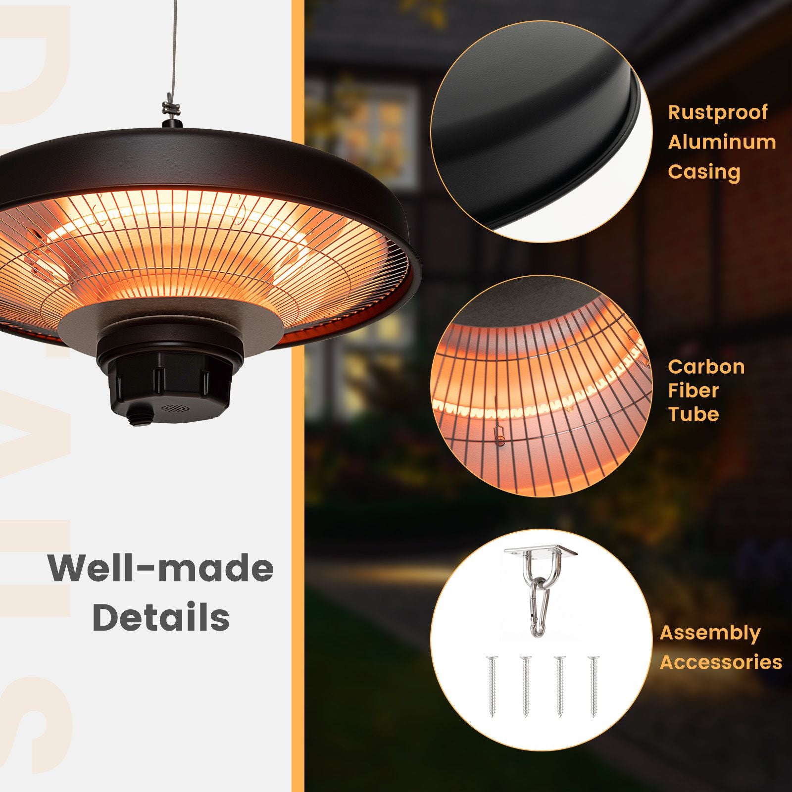 2000W Ceiling-Mounted Outdoor Electric Patio Heater with Remote Control