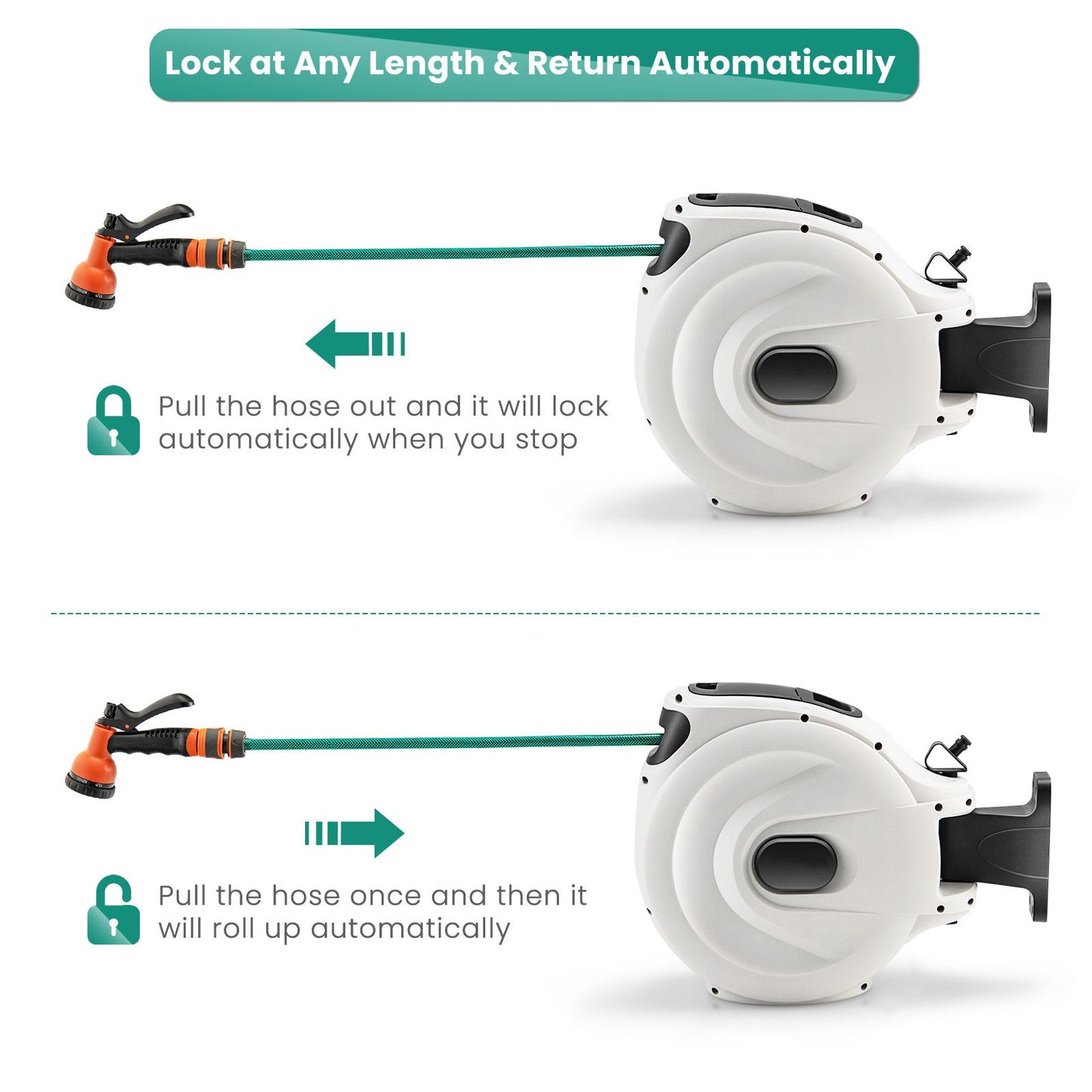 Retractable Wall-Mounted Hose Reel with Automatic Rewind for Efficient Watering