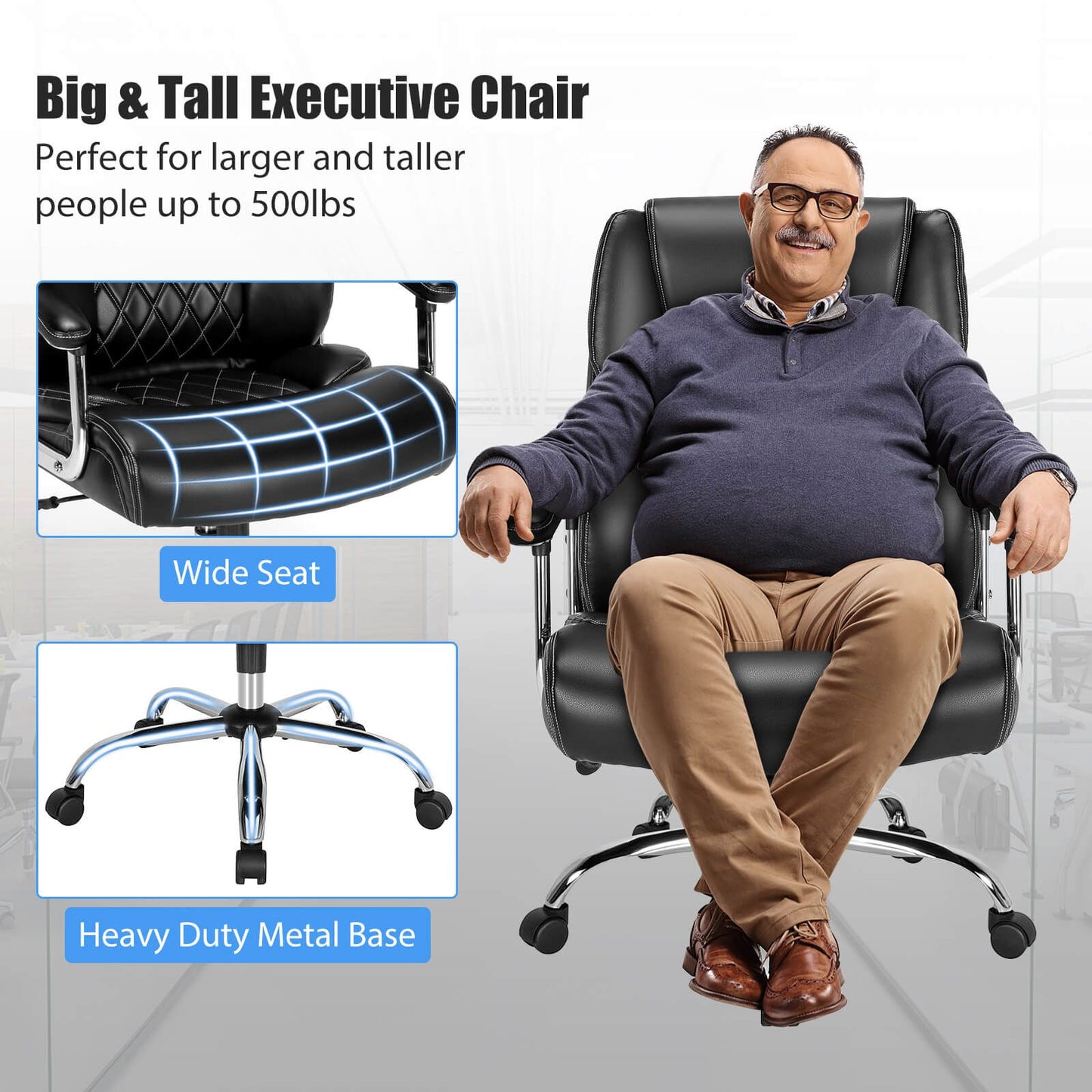 Executive Leather Office Chair with Rocking Functionality and Armrests
