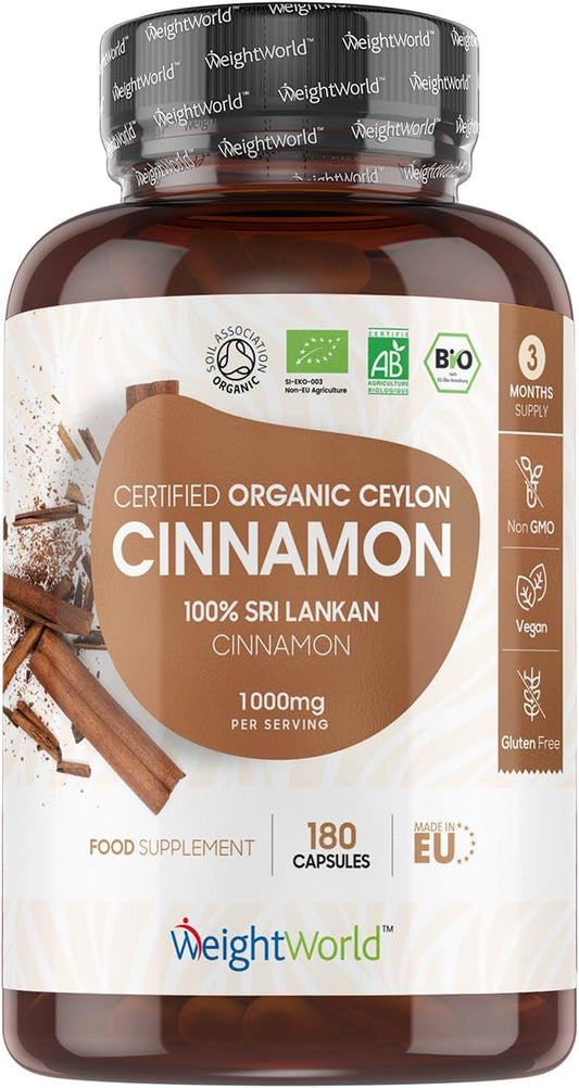 Organic Ceylon Cinnamon Capsules - 1000mg, 180 Vegan Capsules