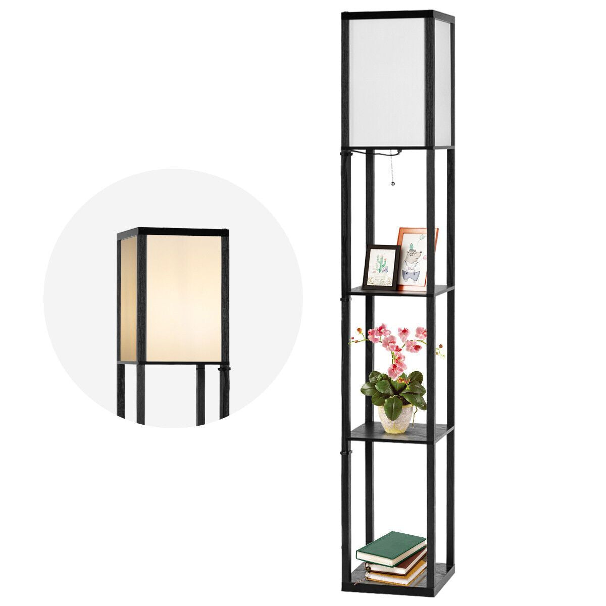Freestanding Floor Lamp with Three-Tier Storage Shelf
