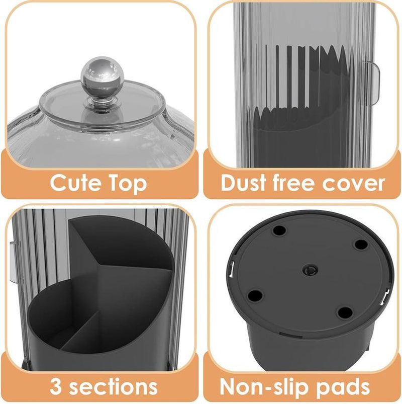 360° Rotating Makeup Brush Holder with Transparent Lid - Stylish Organizer for Vanity, Bathroom, and Desktop