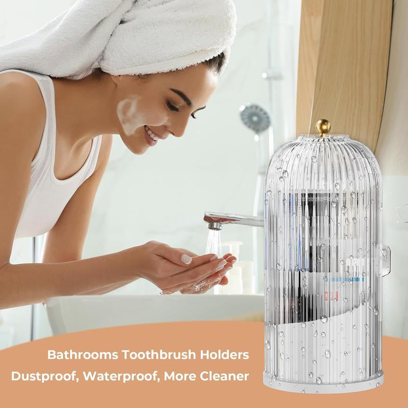 360° Rotating Makeup Brush Holder with Transparent Lid - Stylish Organizer for Vanity, Bathroom, and Desktop