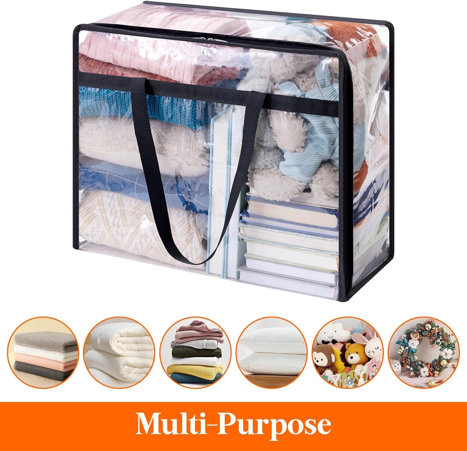 4 Pack Clear Plastic Storage Bags, 40L Foldable Clothes Storage Boxes Wardrobe