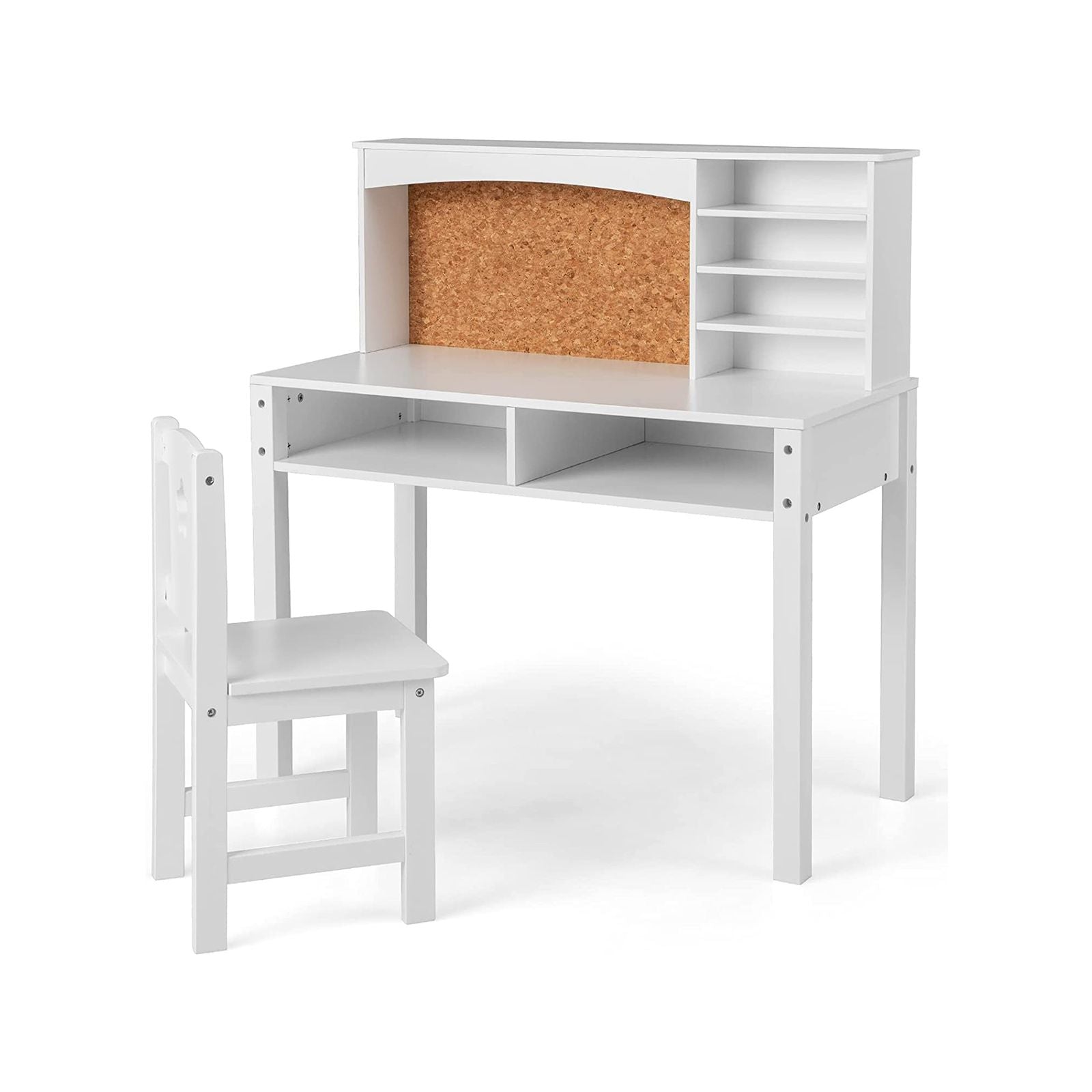Kids Wooden Desk and Chair Set with Hutch for Study and Reading