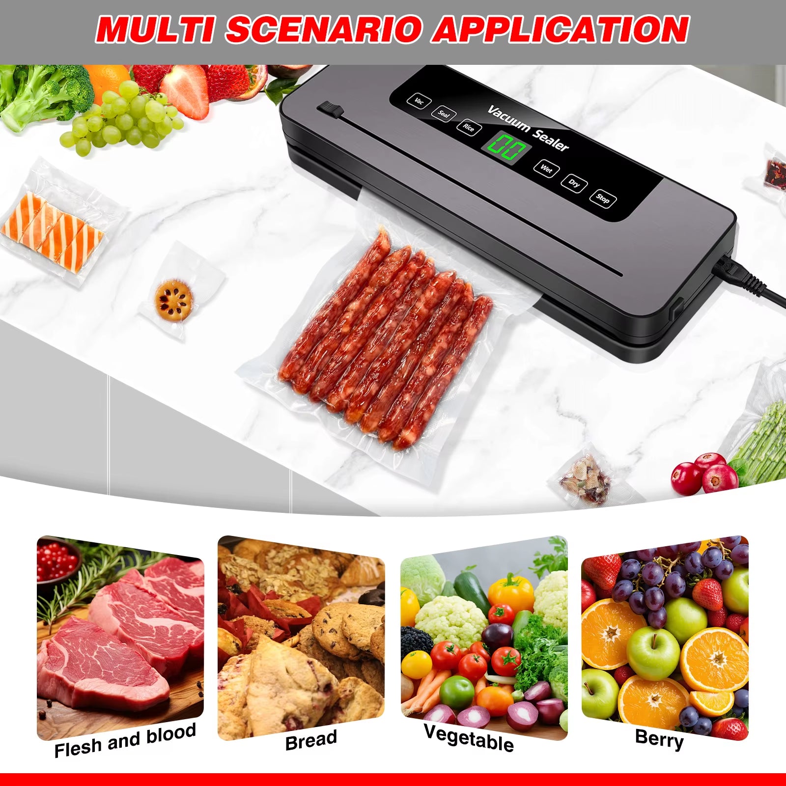 Vacuum Sealer, Food Sealing Machine with Built-In Cutter & Vacuum+10 Vacuum Bags