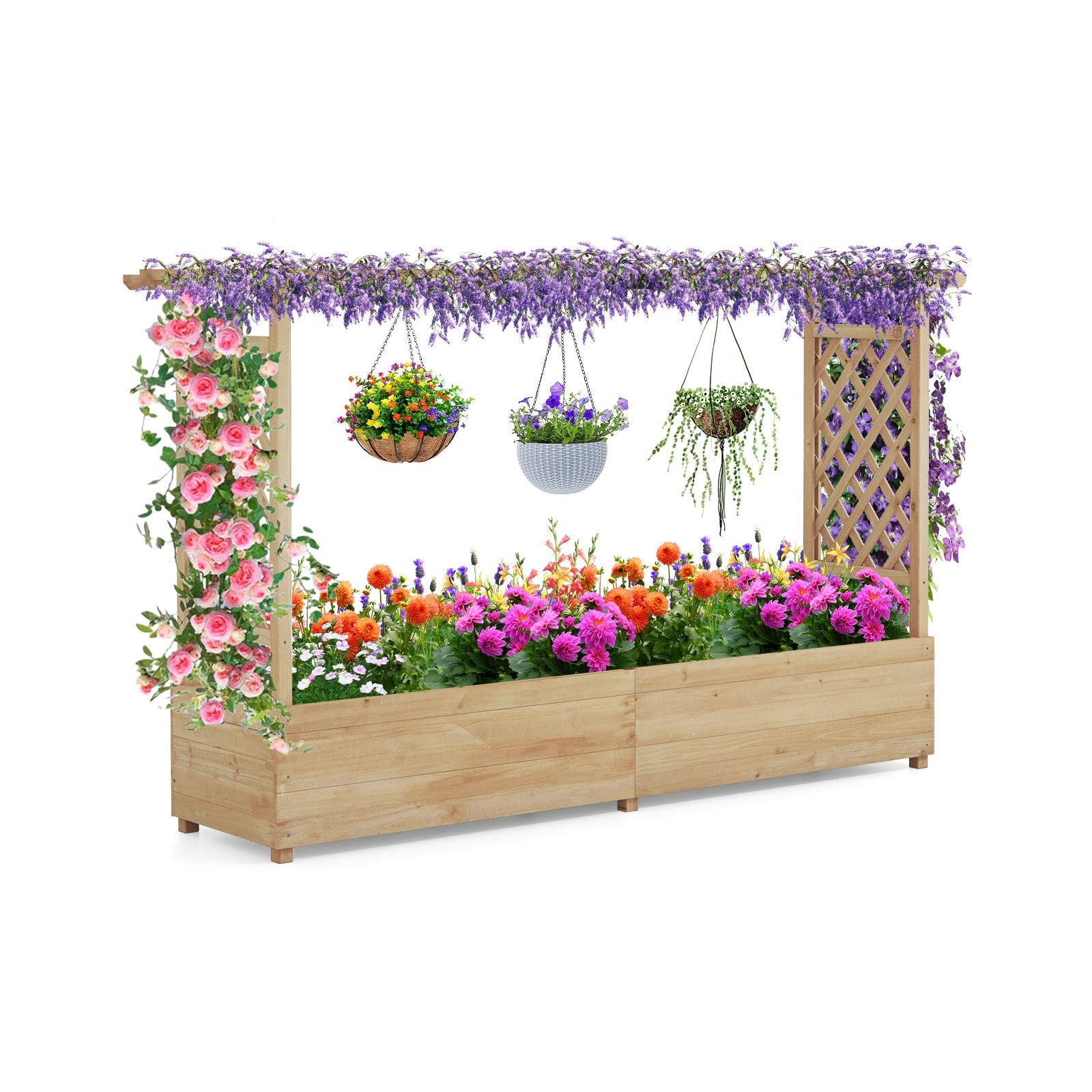 Elevated Garden Bed with Dual Trellis System and Canopy Roof