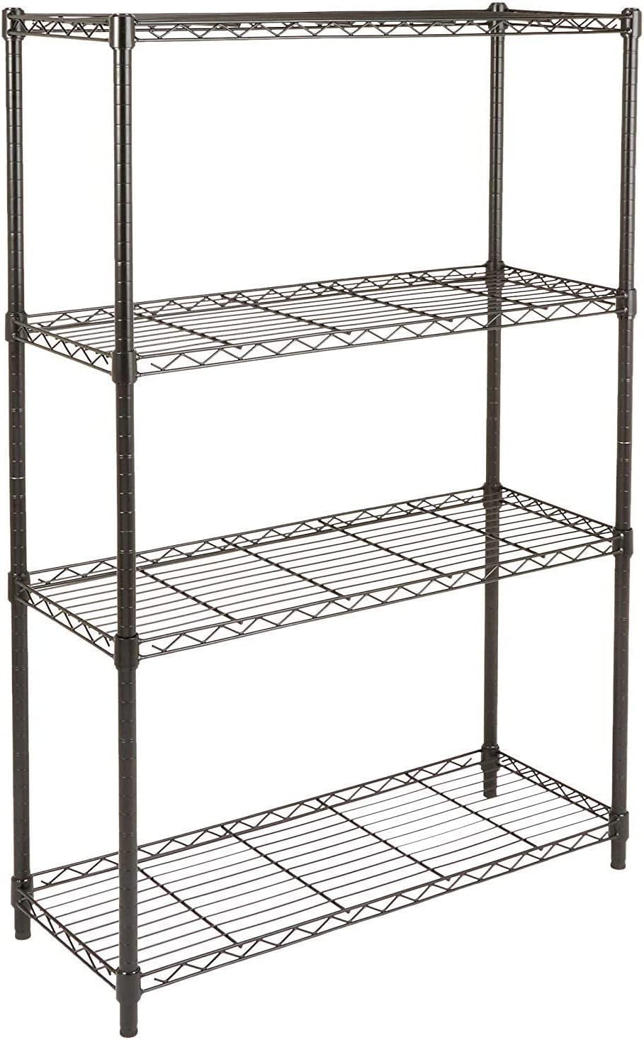 4-Shelf Storage Unit with Adjustable Shelves and Leveling Feet, 640 kg Capacity, Black, 35.6 cm D x 91.4 cm W x 137.1 cm H