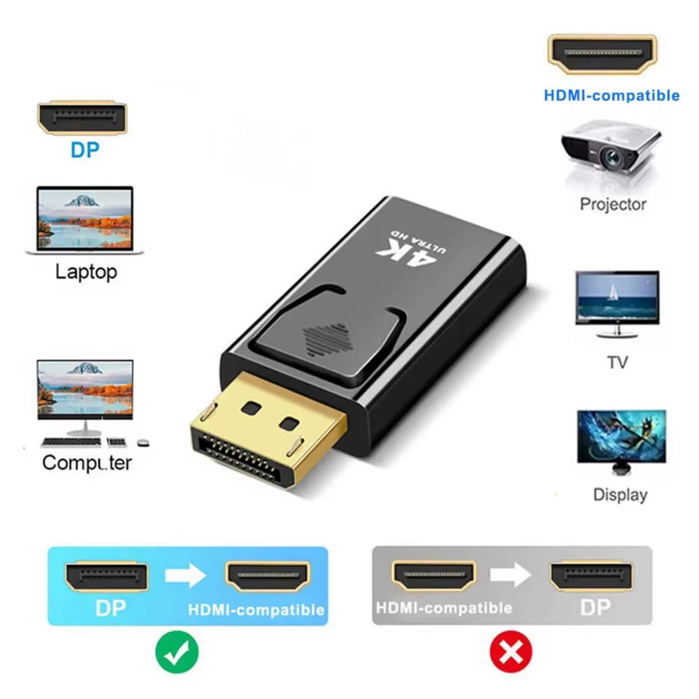 4K DisplayPort to HDMI Adapter - High-Quality DP to HDMI Converter for HDTV, PC & Laptop