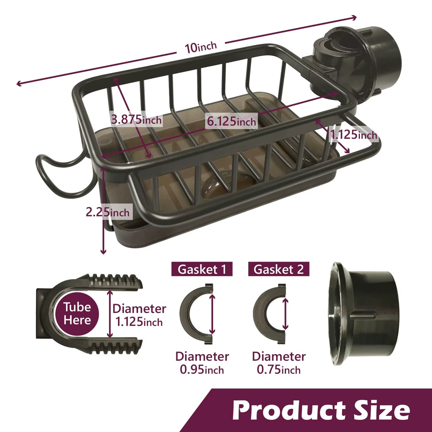 Rustproof Kitchen Sink Organizer - Adjustable Dish Drain Rack & Sponge Stand Caddy