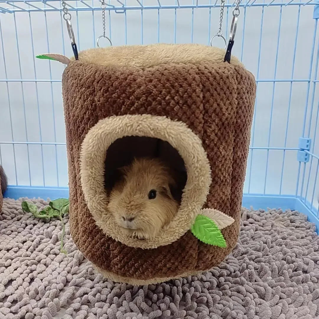 Cozy Tree Stump Hammock for Hamsters - Winter Mole Tunnel Hanging Bed & Nest for Small Pets