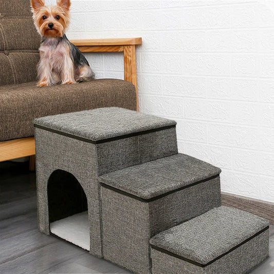 Foldable 3-Step Dog Stairs for Sofa with Convenient Storage