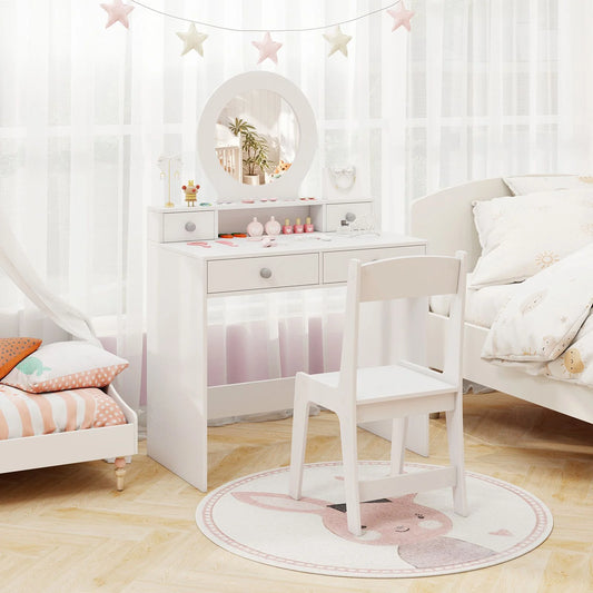 Children's Vanity Set Featuring Open Shelf and Four Storage Drawers