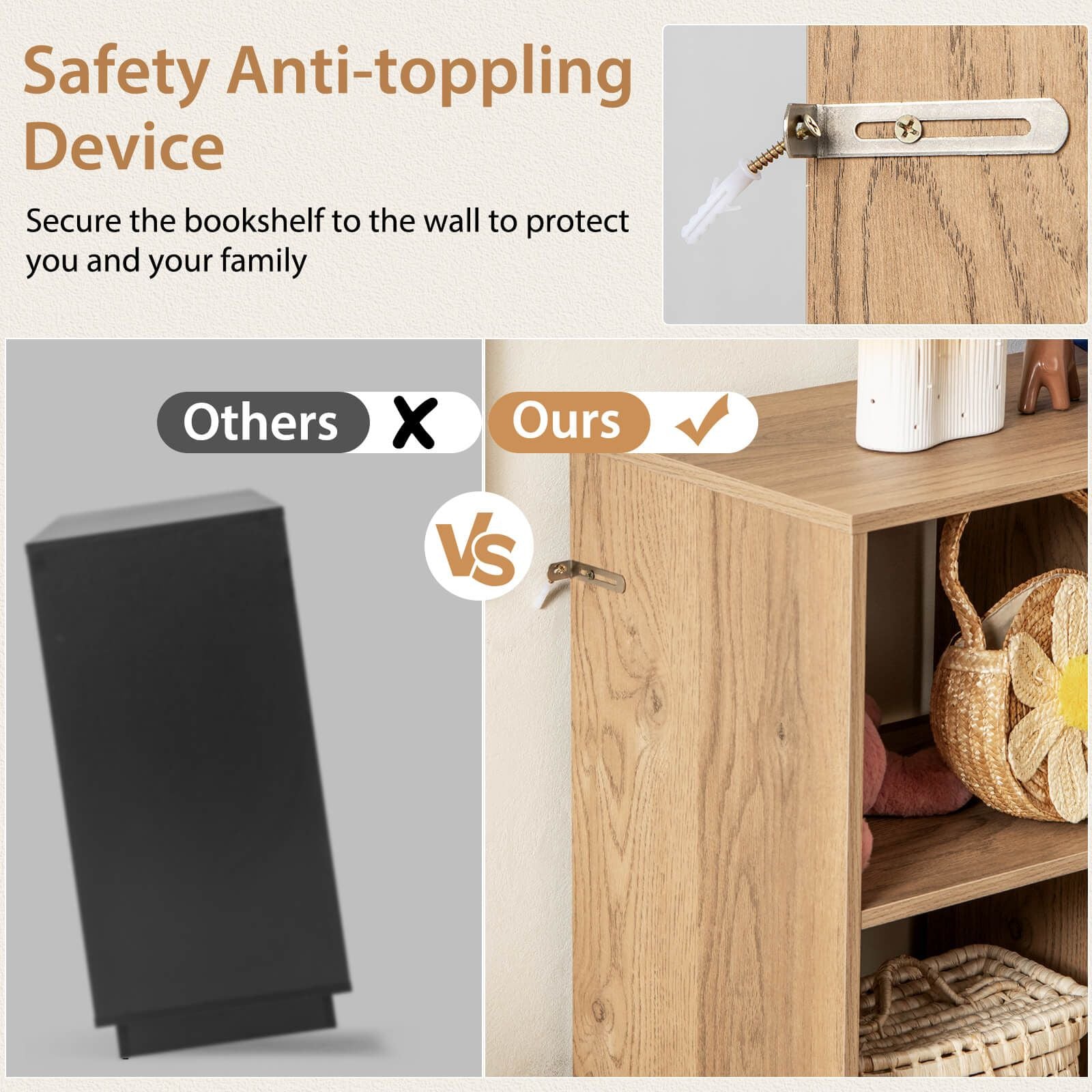 6-Cube Storage Bookcase Wooden Open Bookshelf with 5 Metal Legs