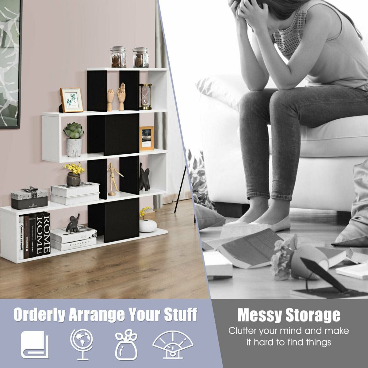5-Tier Bookshelf for Display and Storage in Home and Office Environments